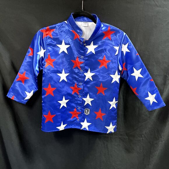 Jockey Tack Youth Jockey Silk Jacket Size Y- Medium Blue Red White Stars - Picture 1 of 7